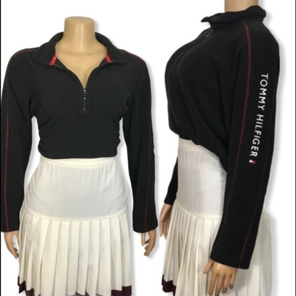 Vintage Y2K Tommy Hilfiger Sweater  1/4 zip spelled out sleeves size XL